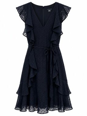 Tommy Hilfiger Women’s Navy Swiss Dot Ruffle Wrap Dress Size 8 NWT